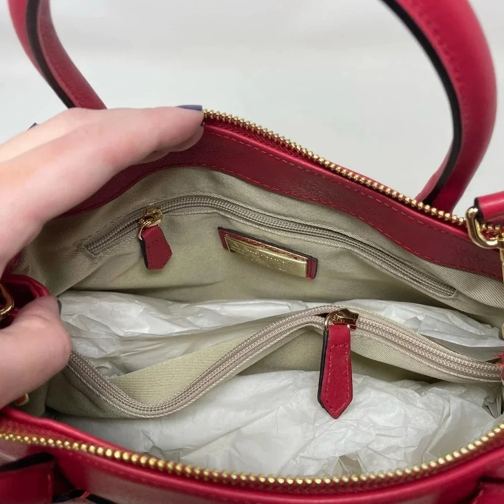 Mario Valentino Ally Leather Embossed Satchel Crossbody Bag Lipstick‎ Red